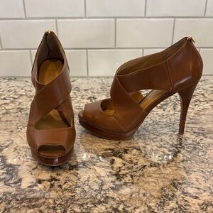 MICHAEL Michael Kors Tan Leather Crisscross Heels